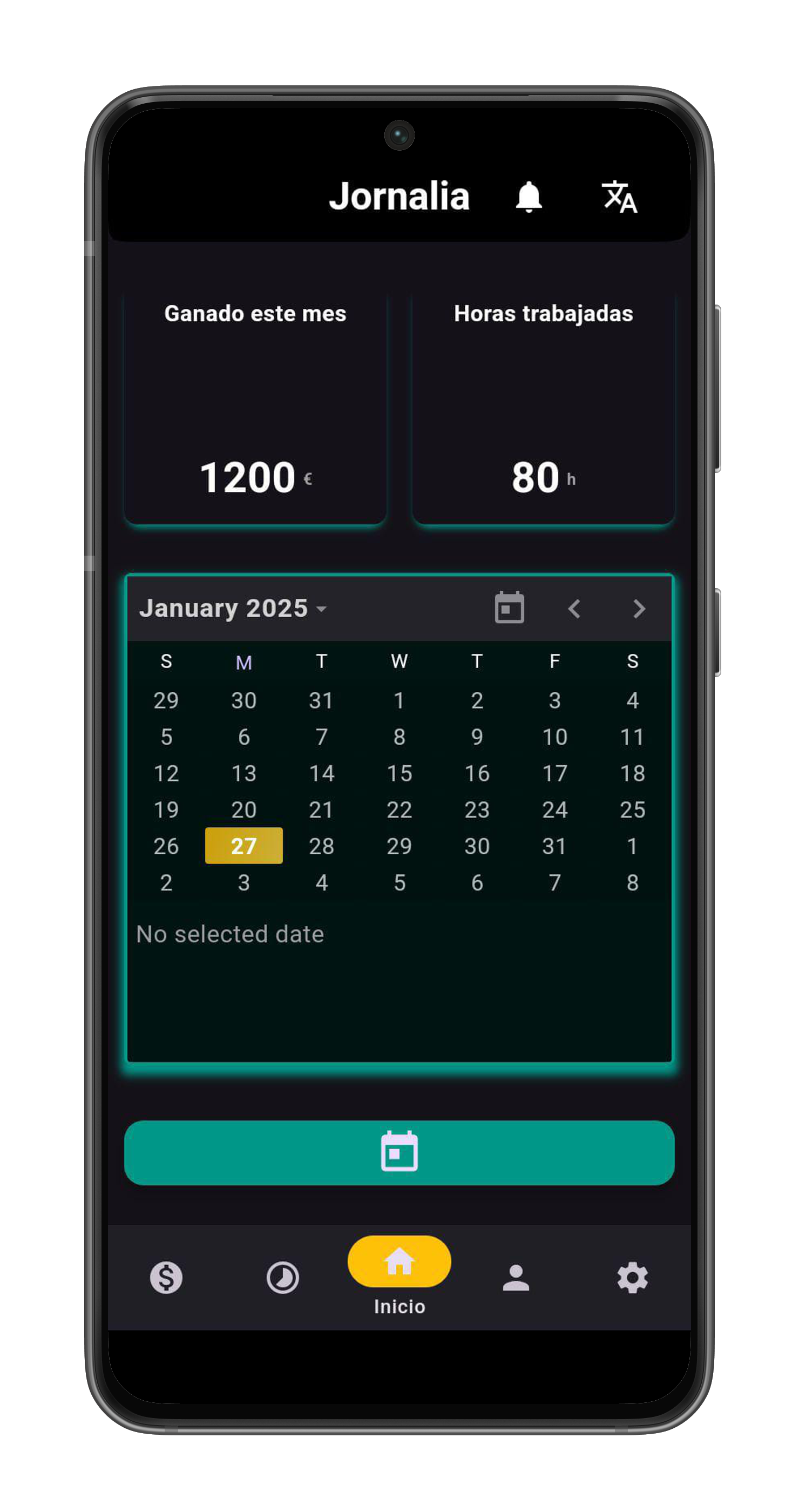 Interfaz de la App Jornalia